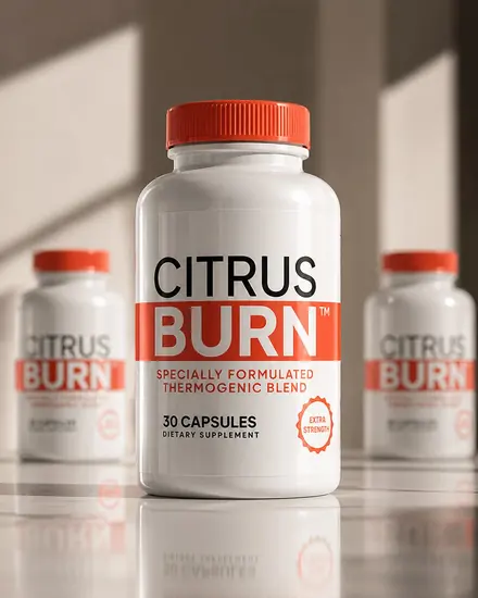 CitrusBurn supplement bottles with citrus bergamot fruit — plant-based metabolic support for women over 40